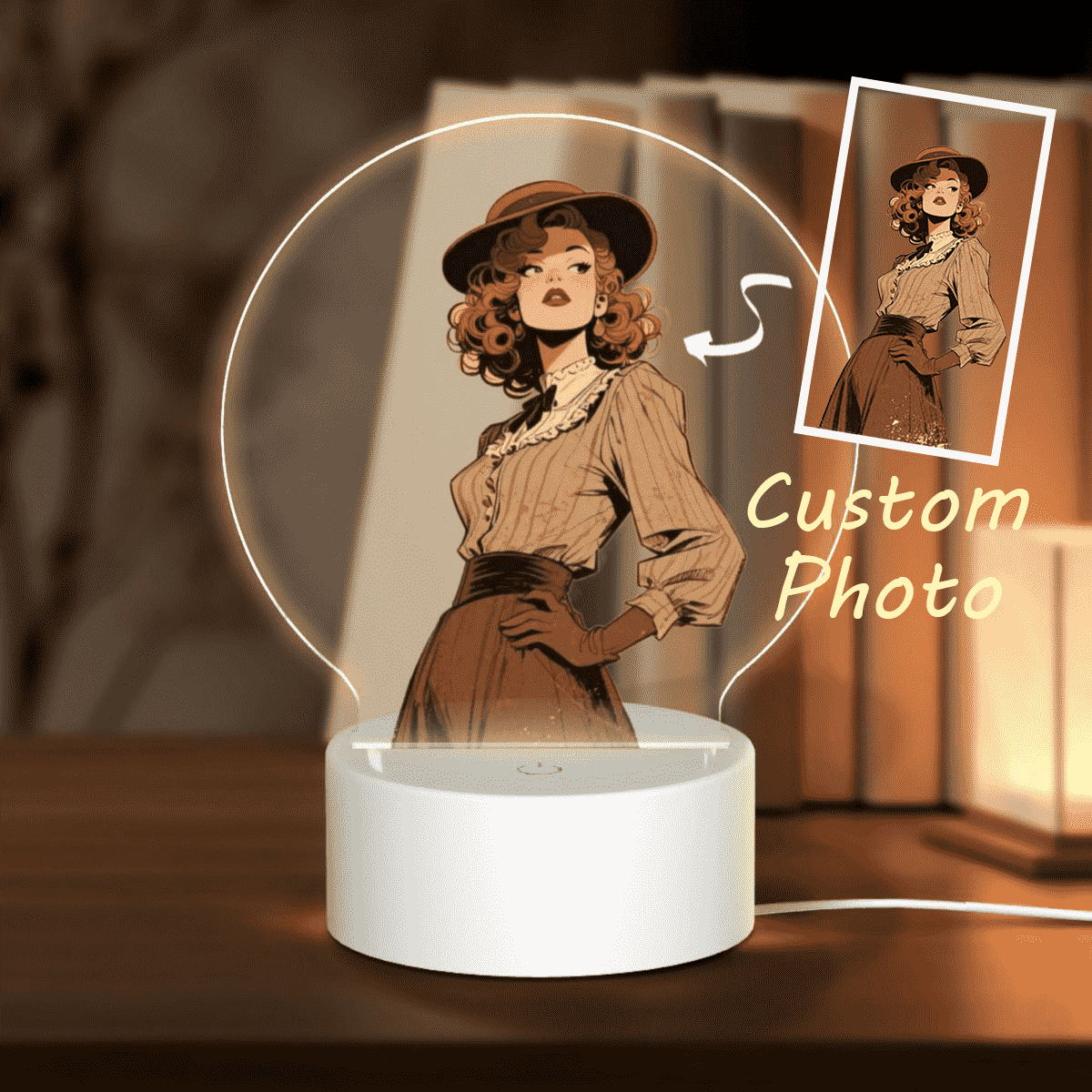 Personalized Picture Round Acrylic Night Light 3 Light Modes Custom Decor Touch Control Soft Glow