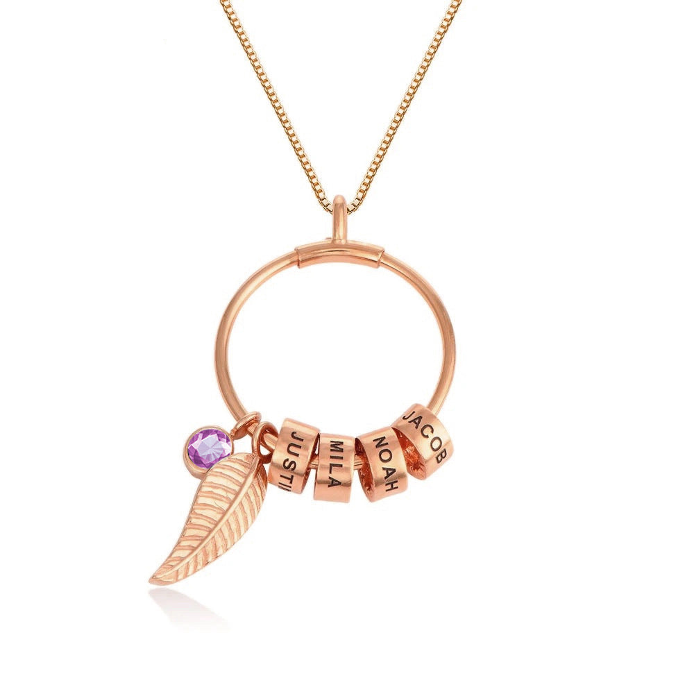Personalized Birthstone Stainless Steel Leaf shaped Necklace Customized Text Gift