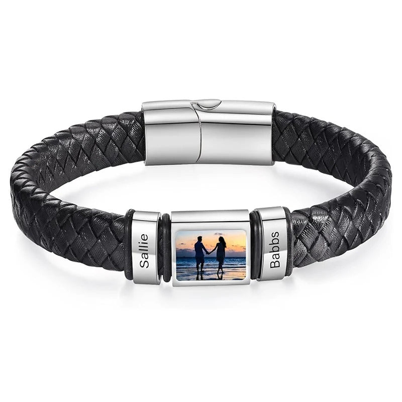 Customized Leather Bracelet Stainless Steel  Engraving Photo and Text  Personalized  Accessories Gifts