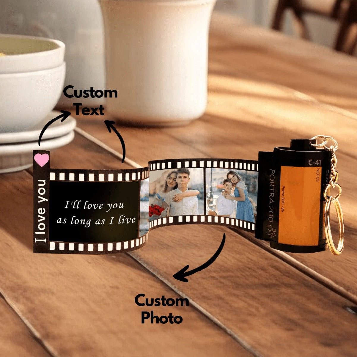Custom Text For The Film Roll Keychain Personalized Picture with Reel Album Customized Gift