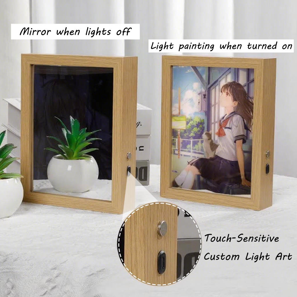 Custom Photo Frame  Personalized Picture Decor with Night Light & Mirror