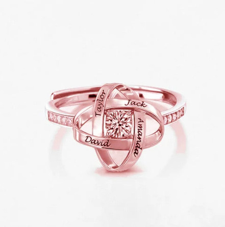 Personalized Clover Ring Custom Engravable 4 Names Copper Open Band for Gift