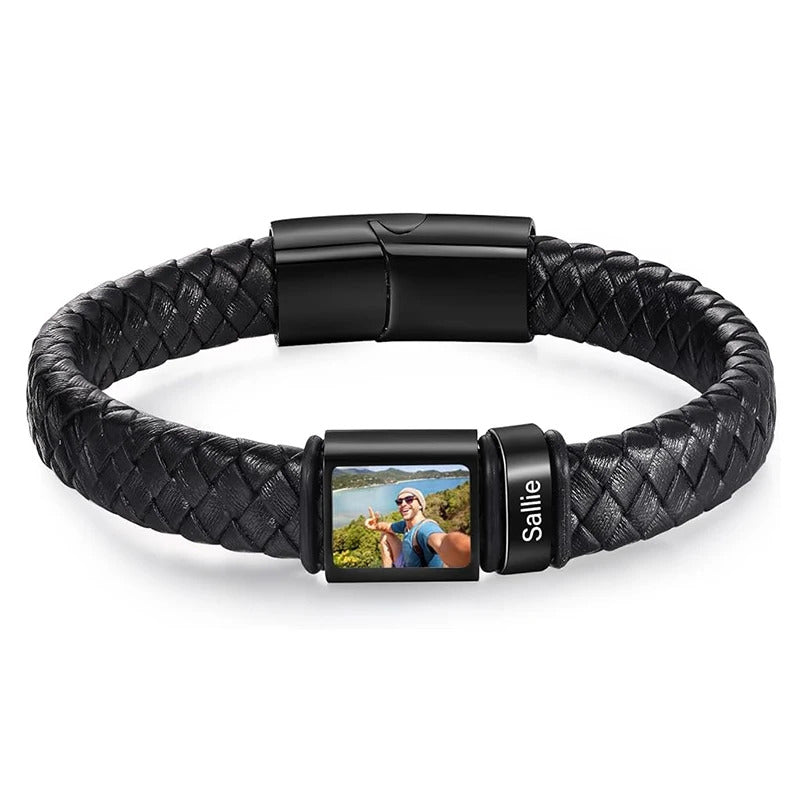 Customized Leather Bracelet Stainless Steel  Engraving Photo and Text  Personalized  Accessories Gifts